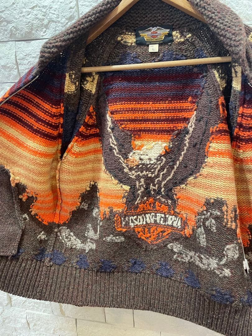 ⭐︎美品　Harley-Davidson カウチンセーターLブラウンウール100%