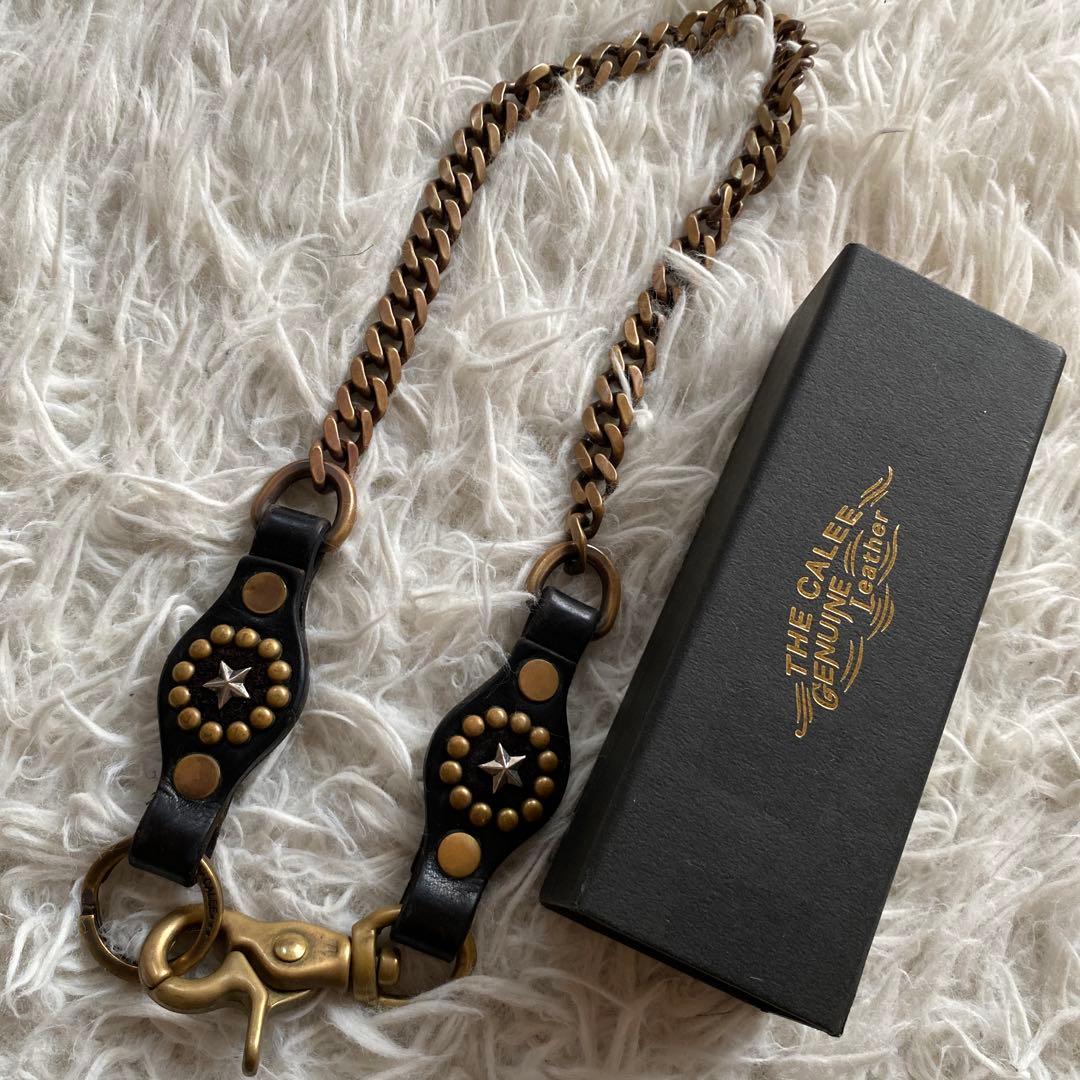 髭さんキャリー/CALEE　ウォレット チェーン　レザー&ゴールド