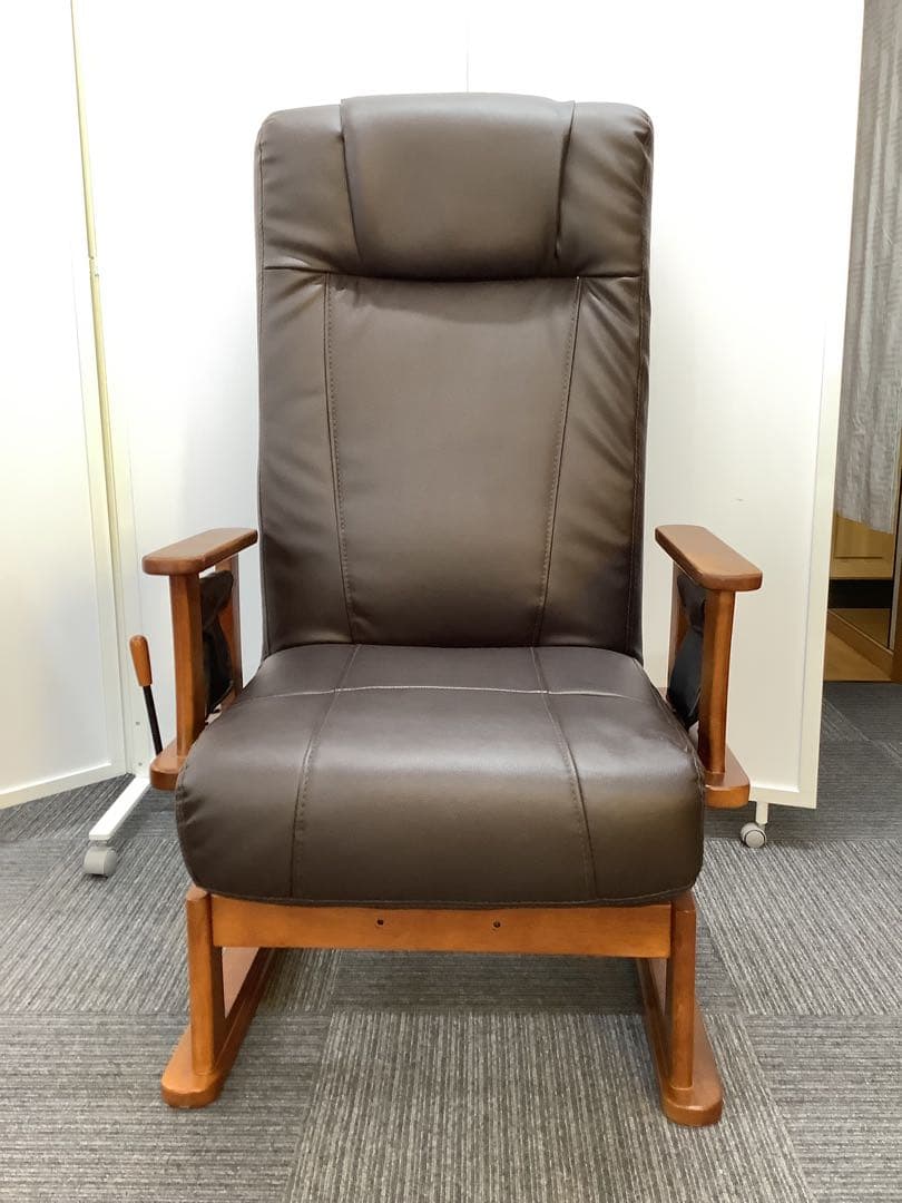 高座椅子 高齢者用 リクライニング 肘掛け付き 疲れにくい木製 レザー調
