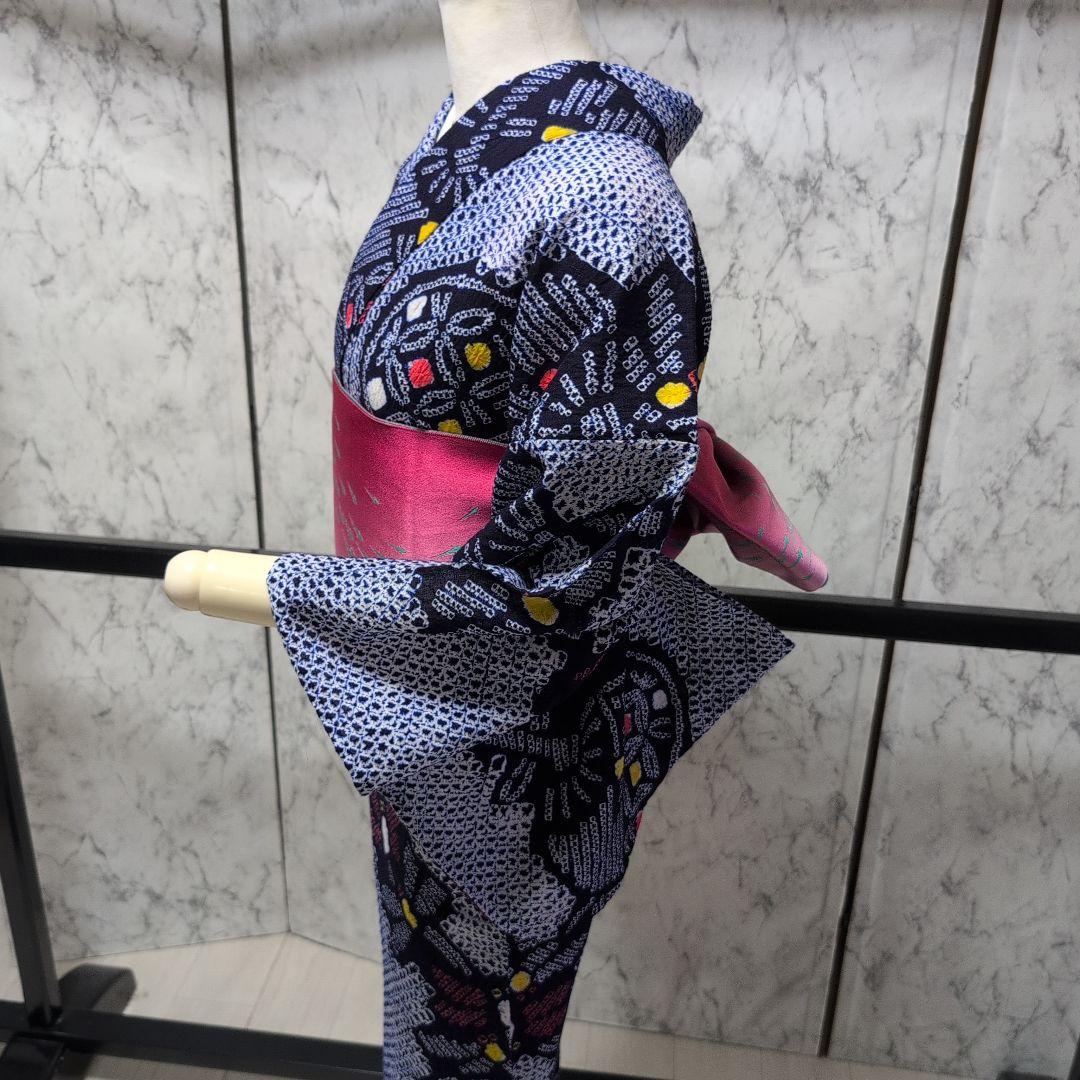 【有松絞り】赤とんぼ、うちわ柄、帯めだか♡ 居敷き当て、肩当て有り