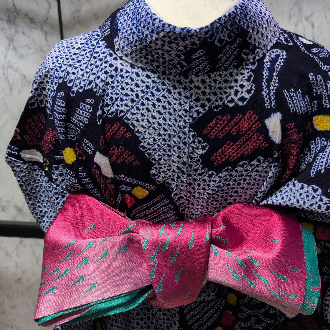 【有松絞り】赤とんぼ、うちわ柄、帯めだか♡ 居敷き当て、肩当て有り