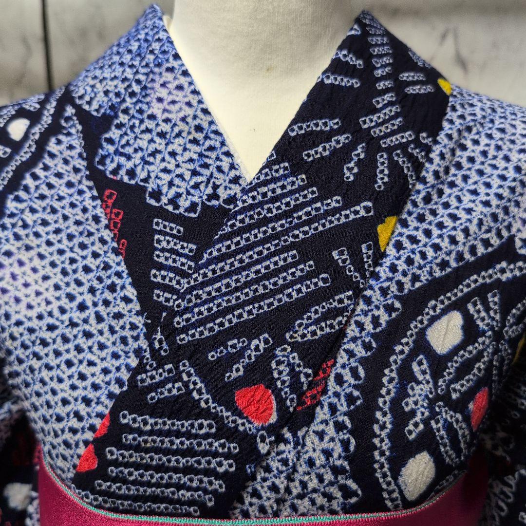 【有松絞り】赤とんぼ、うちわ柄、帯めだか♡ 居敷き当て、肩当て有り