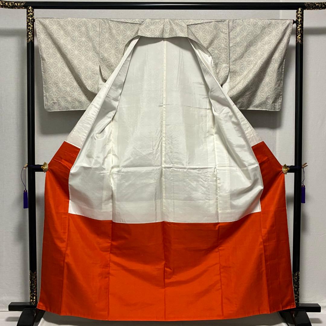 D92 本場白大島紬 麻の葉 正絹 着物 袷 しつけ糸付き未使用極美品