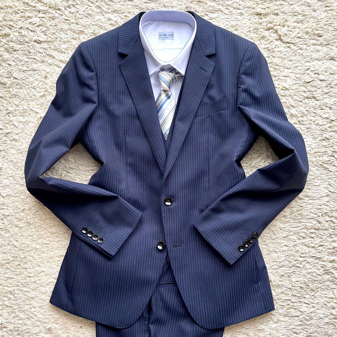 スーツセレクト セットアップ スーツ 2B 3ピース ネイビー ストライプ Y5