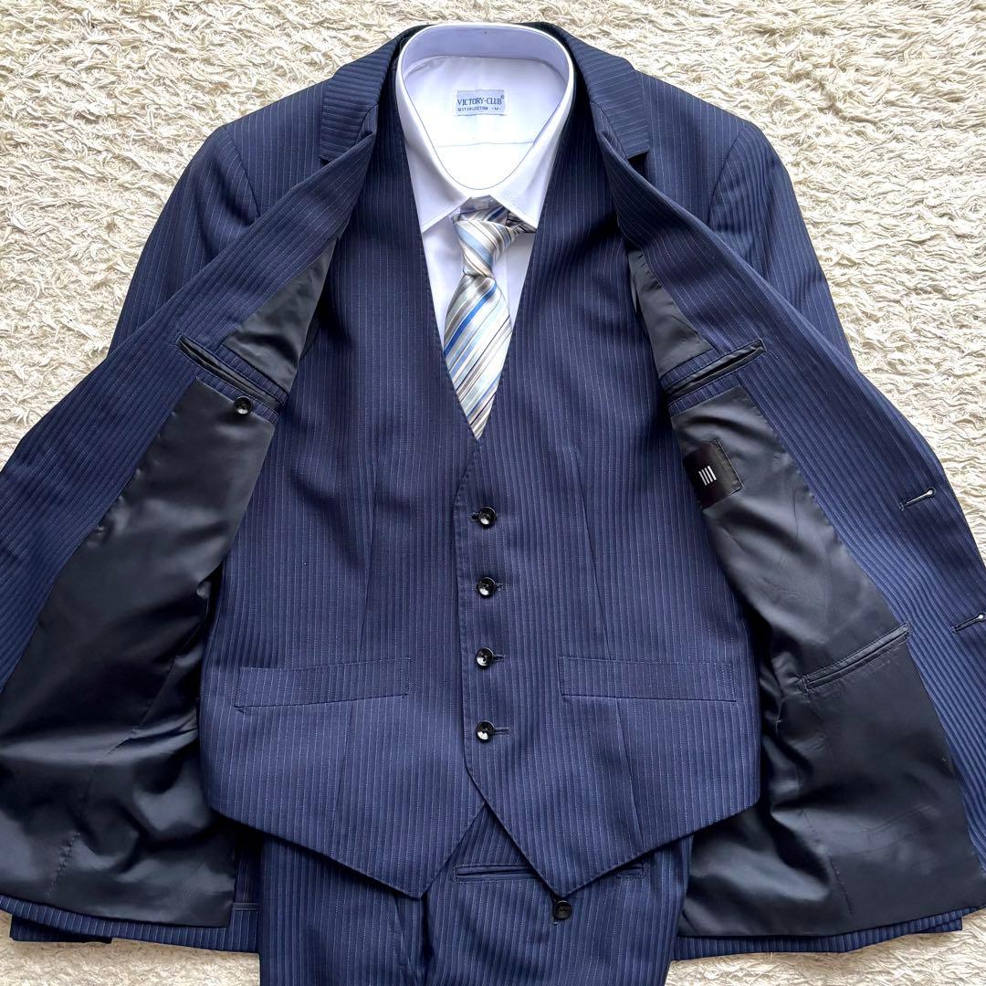 スーツセレクト セットアップ スーツ 2B 3ピース ネイビー ストライプ Y5