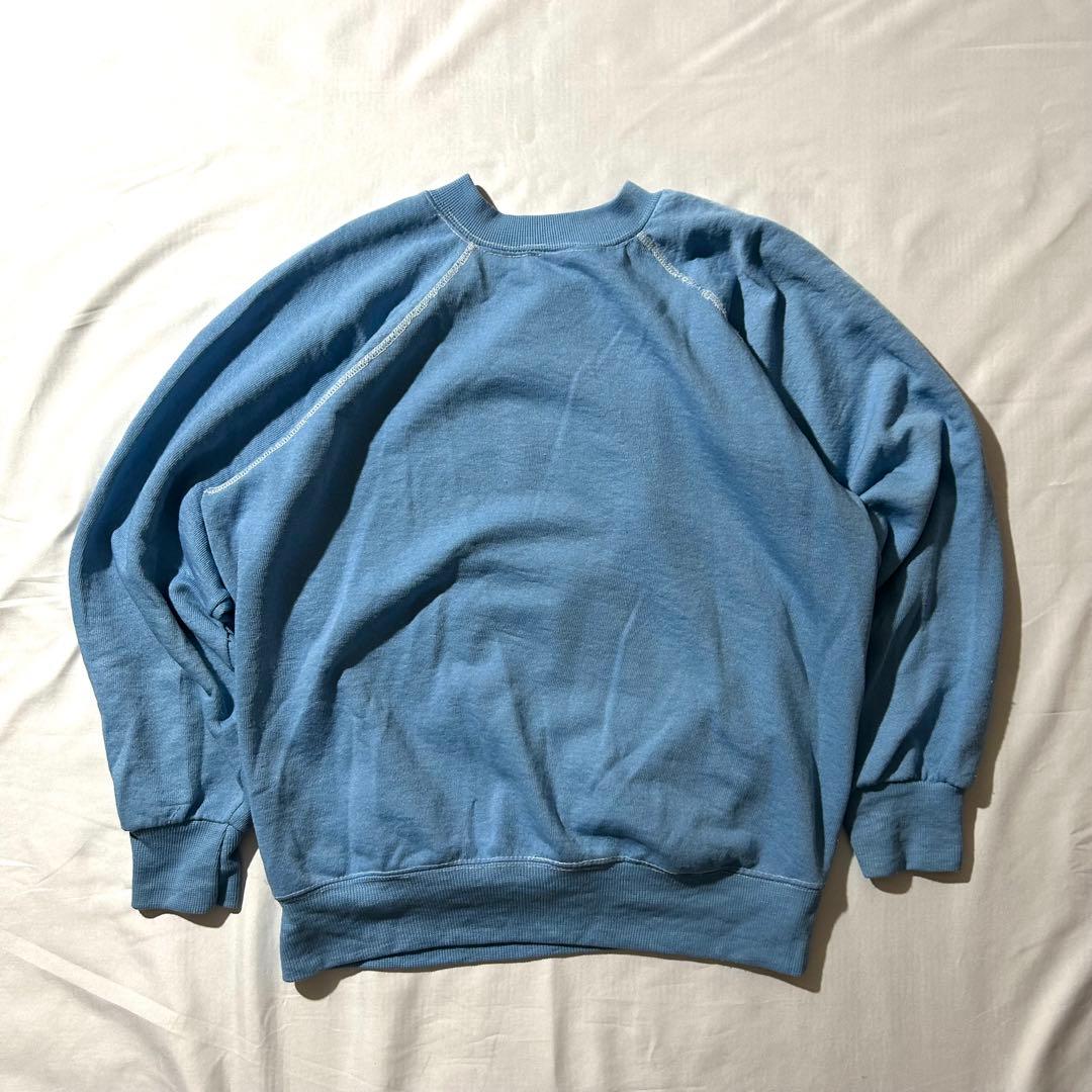 80sミッキーマウスプリント 白足 スウェット vintage 水色 短丈