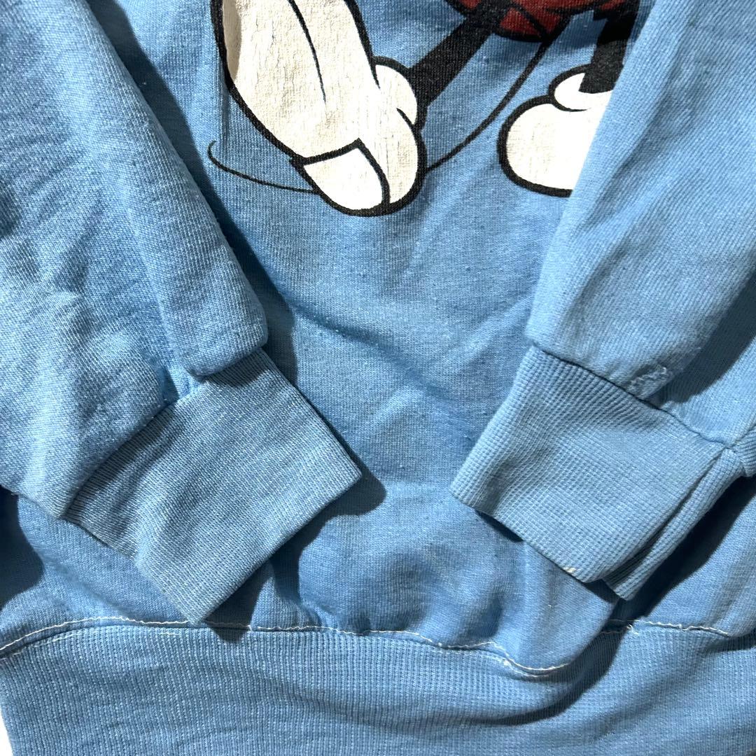 80sミッキーマウスプリント 白足 スウェット vintage 水色 短丈