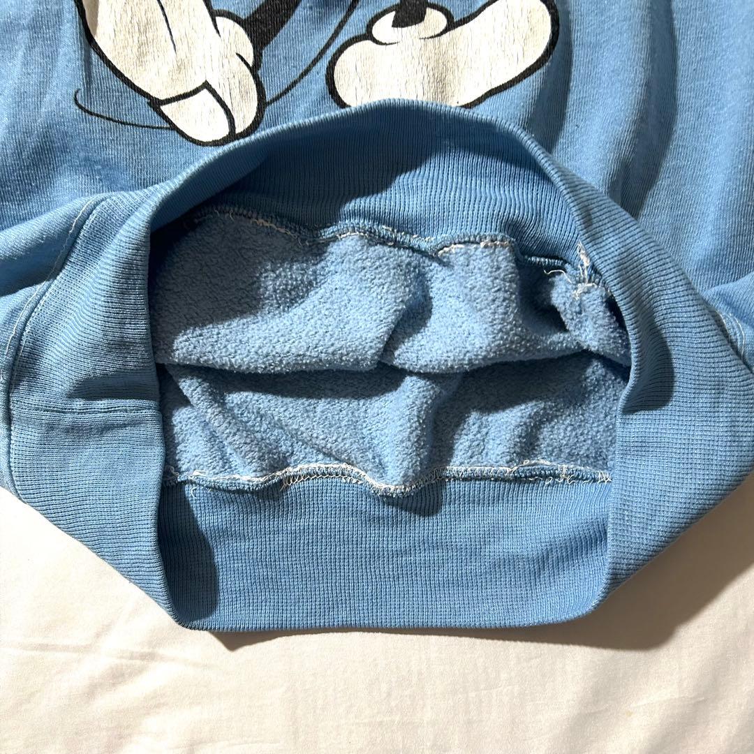 80sミッキーマウスプリント 白足 スウェット vintage 水色 短丈