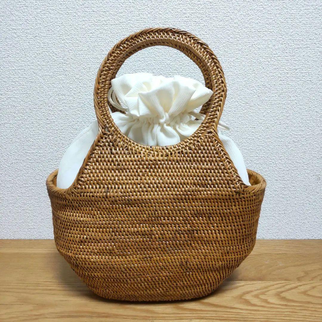 新品タグ付き「撫松庵」アタ籠バック - 丸型アタバックベージュ