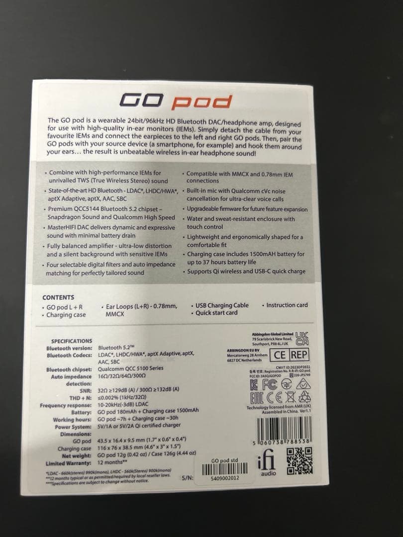 イヤホン iFi GO pod Bluetooth DAC fitear