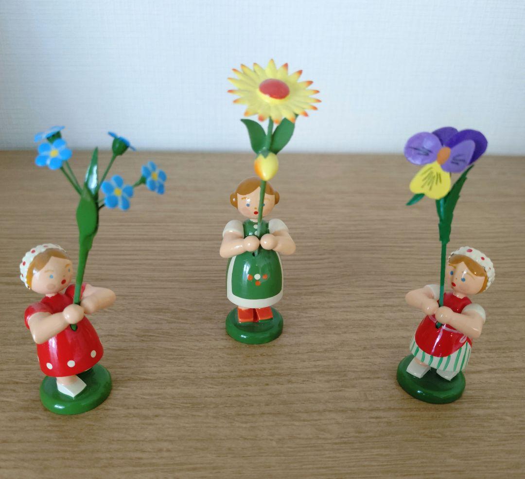 ドイツ木製人形3体セット ブルーメンキンダー春 フラワーチルドレン