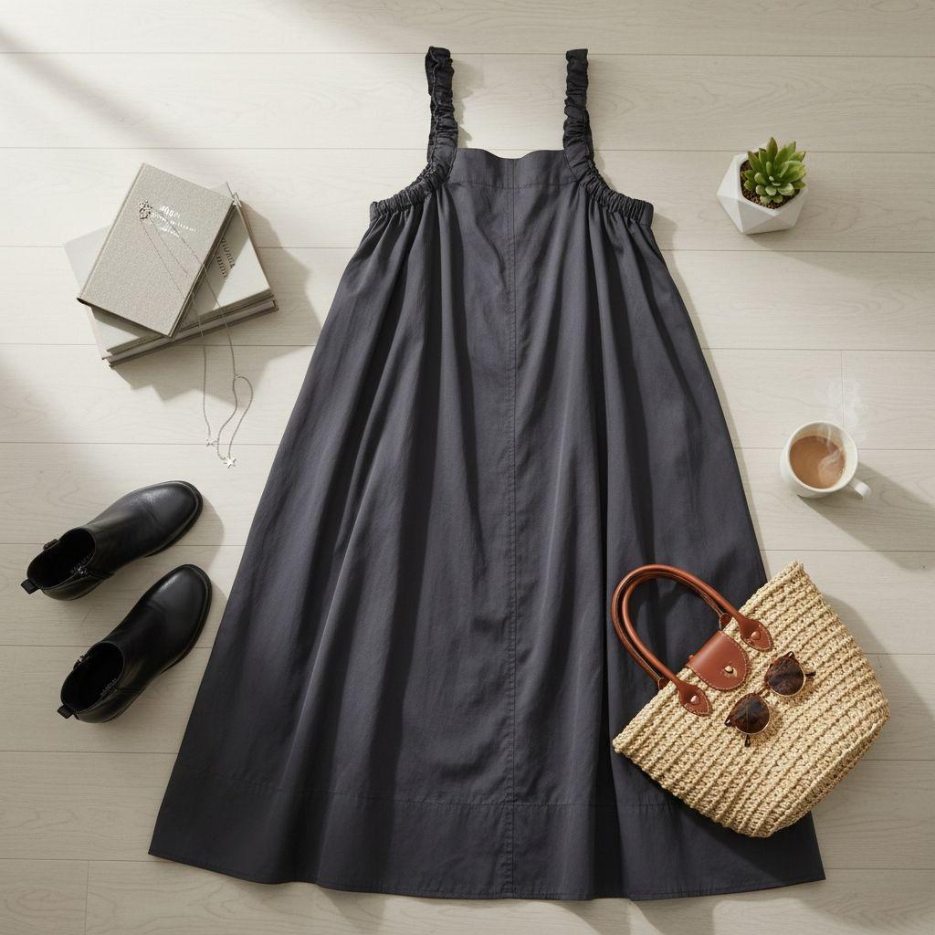 美品　センソユニコ　UNICO　シャーリング　キャミワンピ　ジャンスカ　38　黒