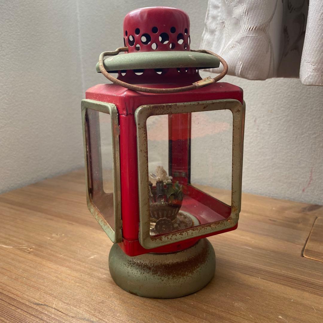 レア　オイルランプ　ランタン　カンテラ　ハリケーン　赤　ビンテージ　四角