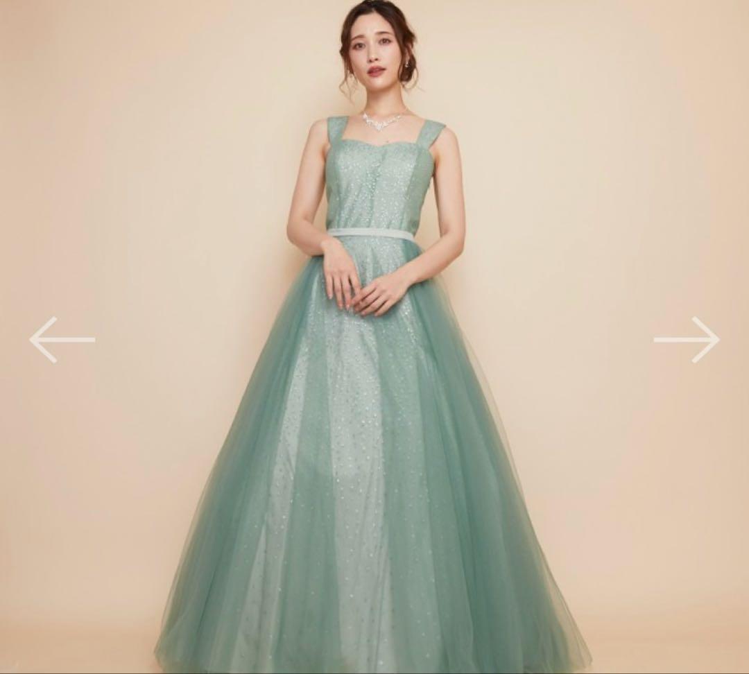 アナベル　アイスグリーンドットラメボリュームチュールドレス