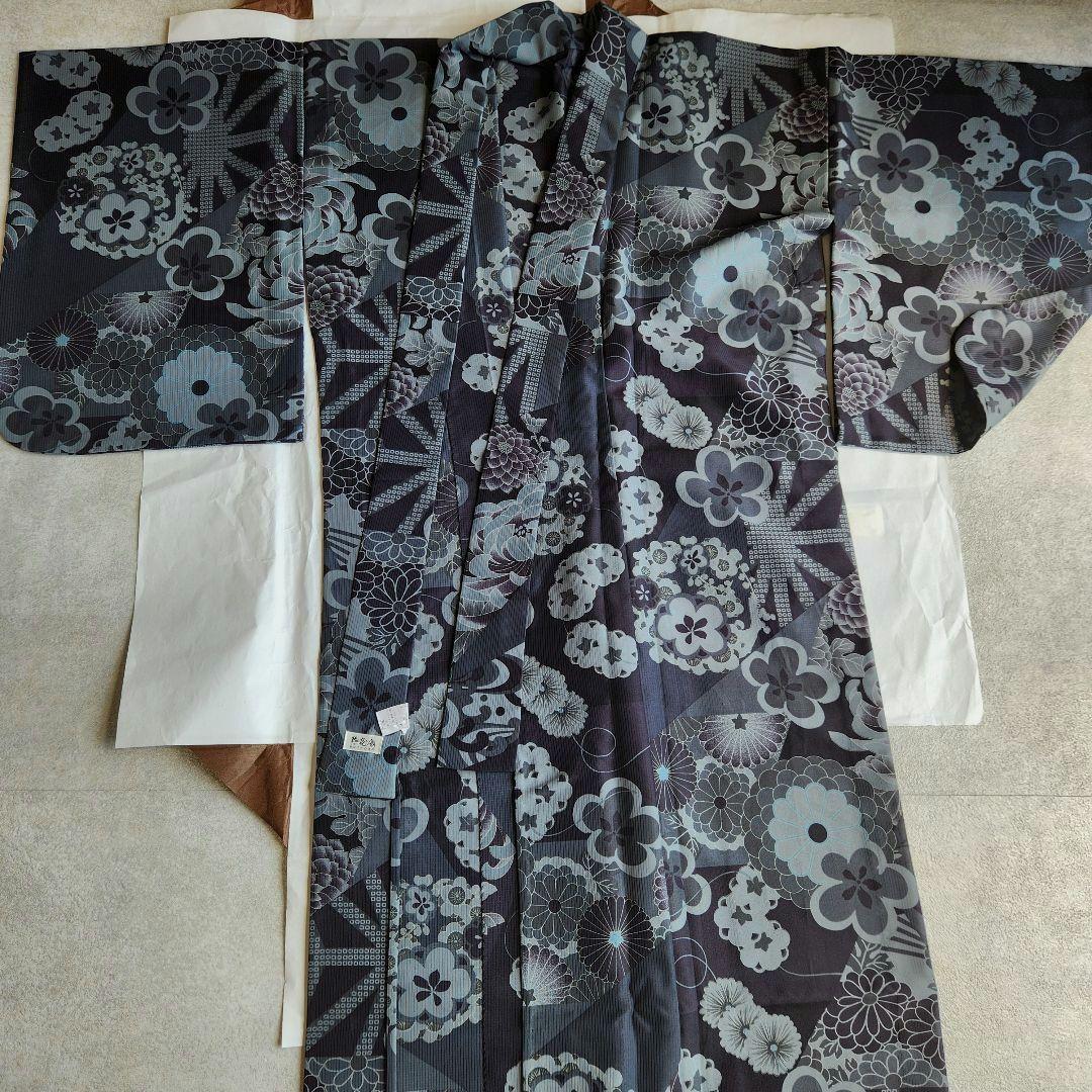 【お値下げ・美品・撫松庵】低身長　セオアルファ小紋・浴衣兼用　切嵌舞花文　洗える