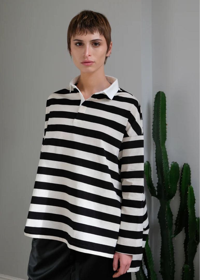 【美品 日本製】COGTHEBIGSMOKE 長袖ポロシャツ 白黒 ボーダー