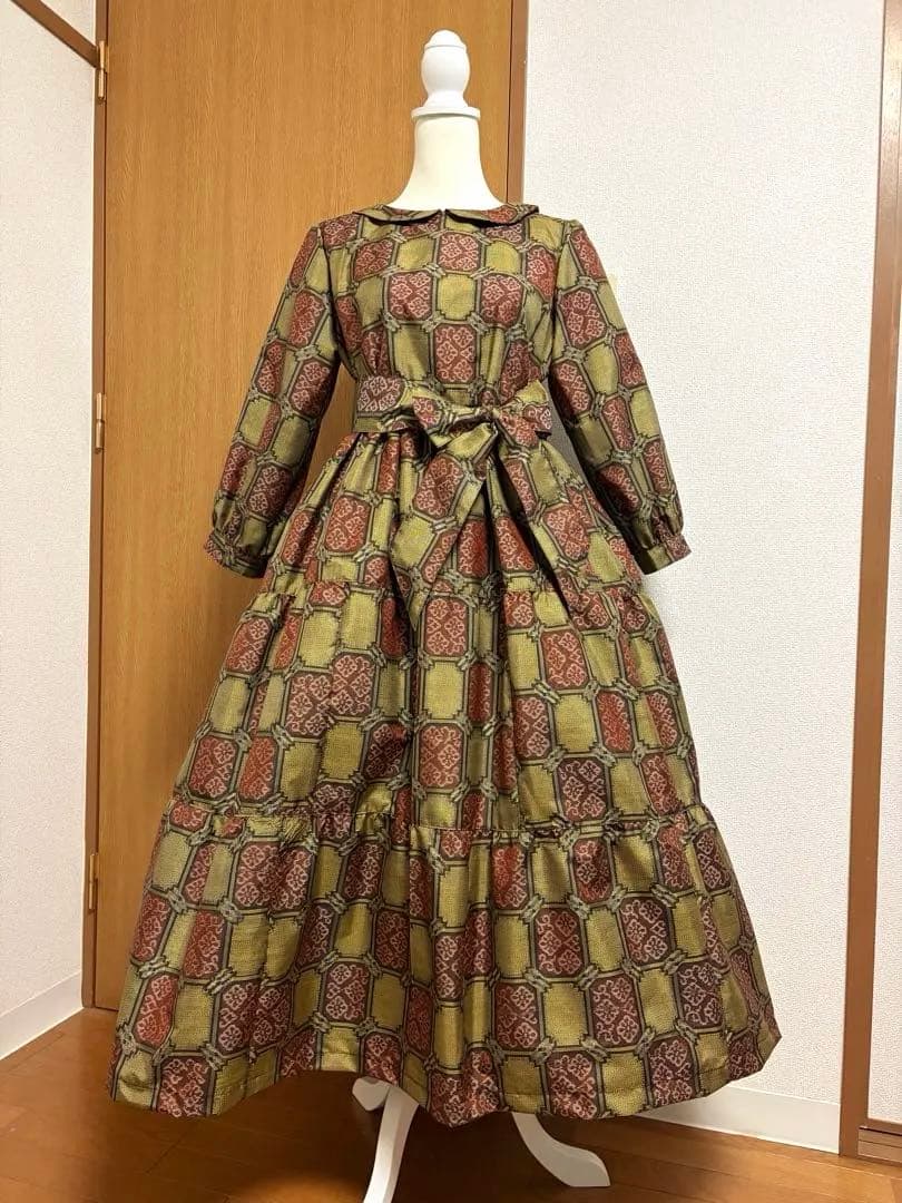 着物リメイク♪ 反物　村山大島紬　3段ティアード　ワンピース　MーL 総裏地付き
