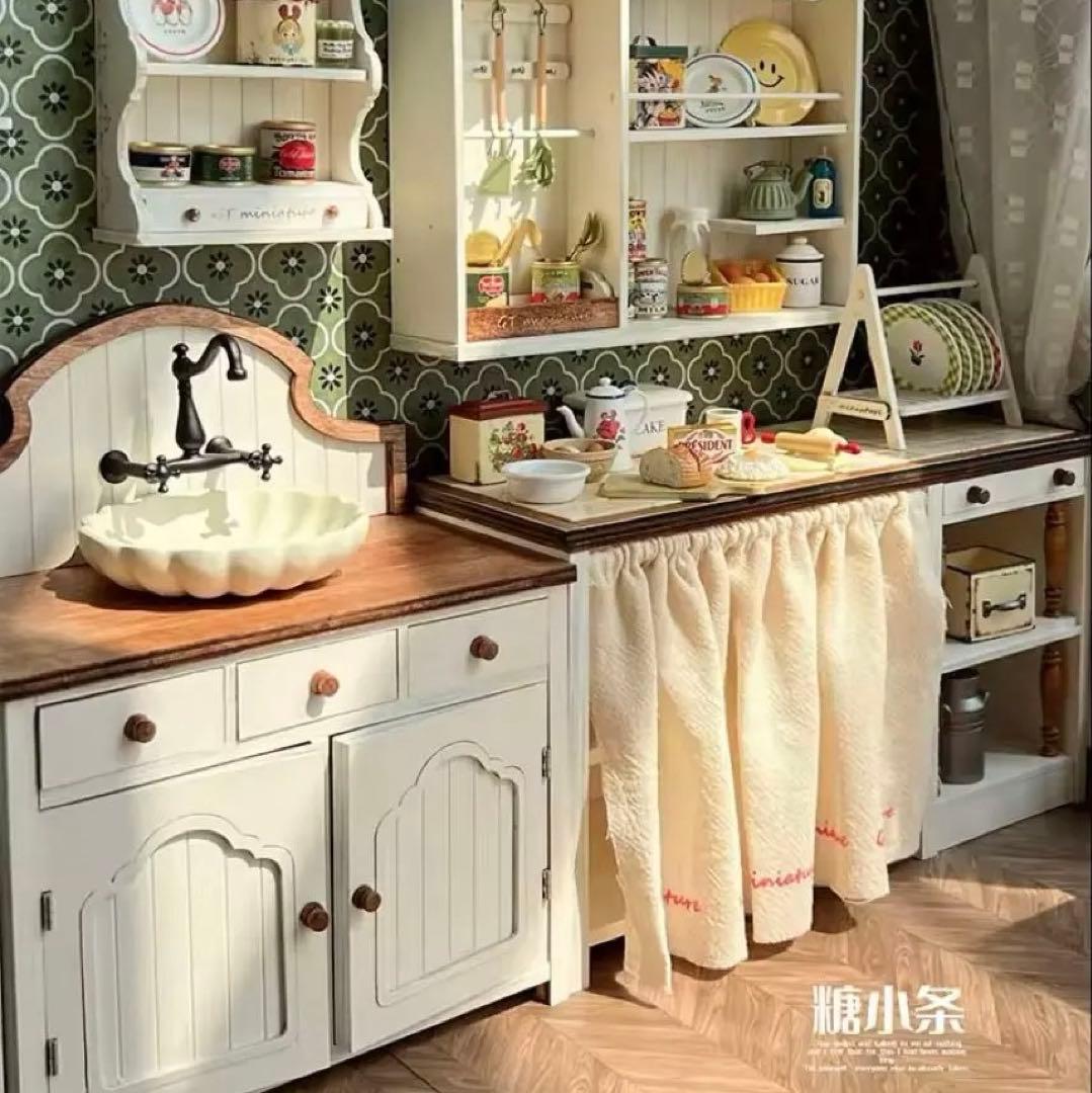 ミニチュアドール家具　キッチンシンク・キッチン台　2点セットドールハウス　1/6