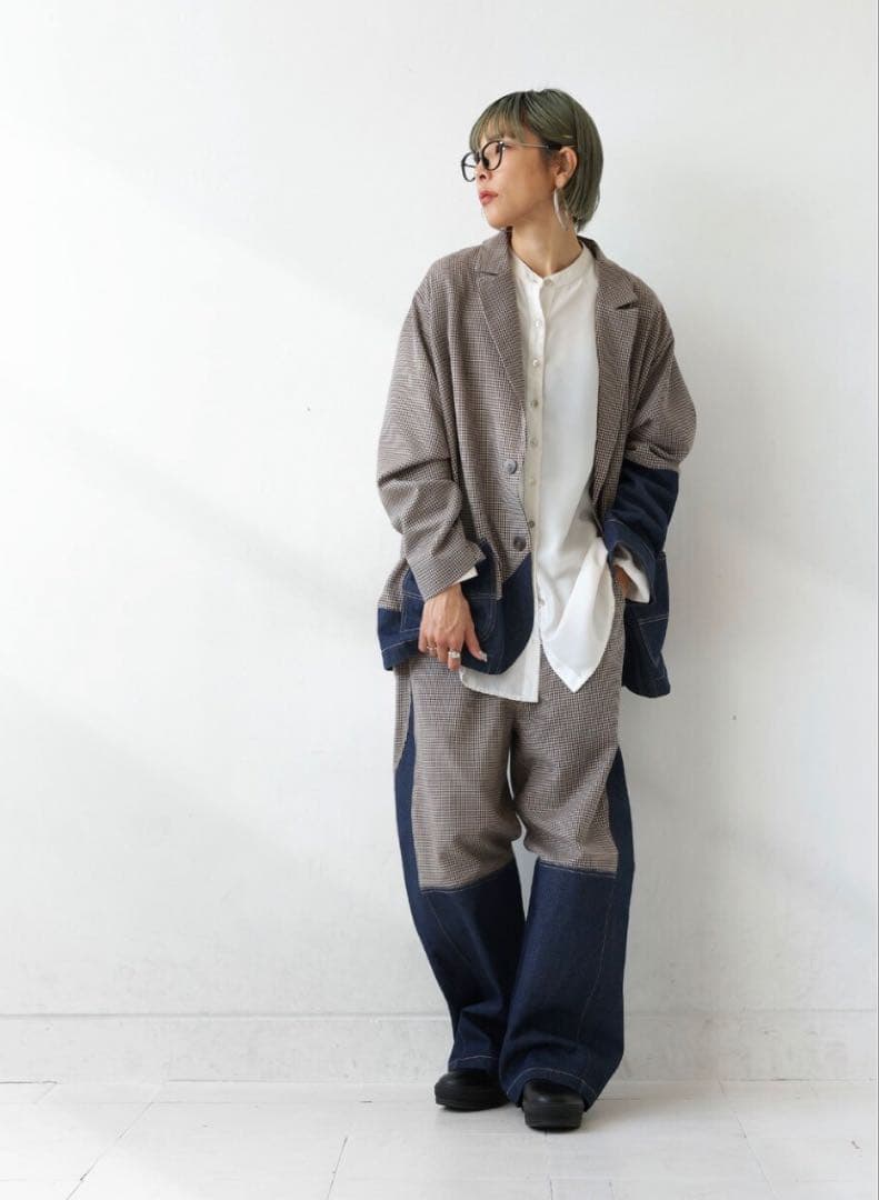 デニムドッキングジャケット&切り替えパンツ　セットアップ