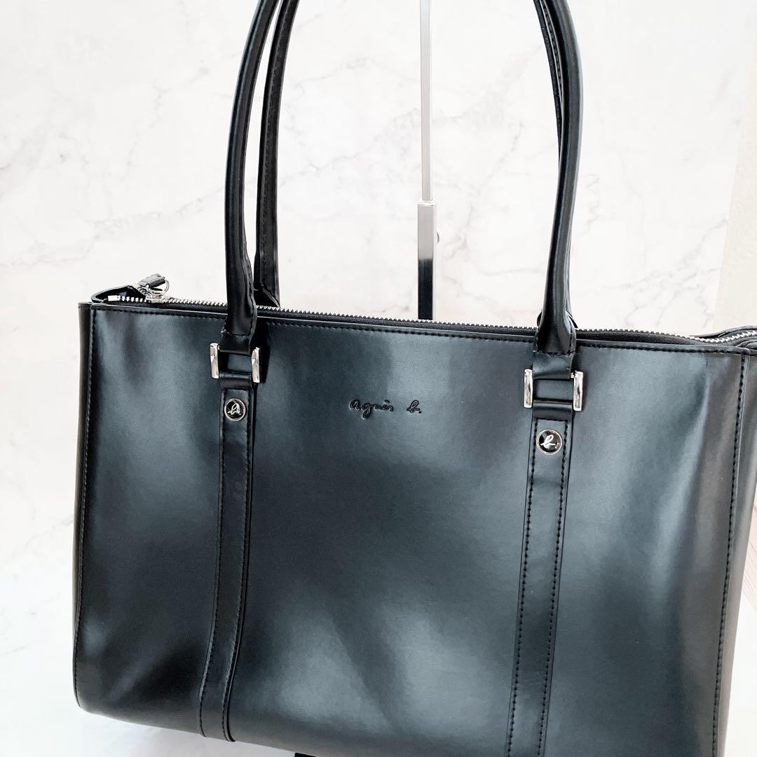 agnès b. アニエスべー レザートートバッグ　ブラックA 4 ・ＰＣ
