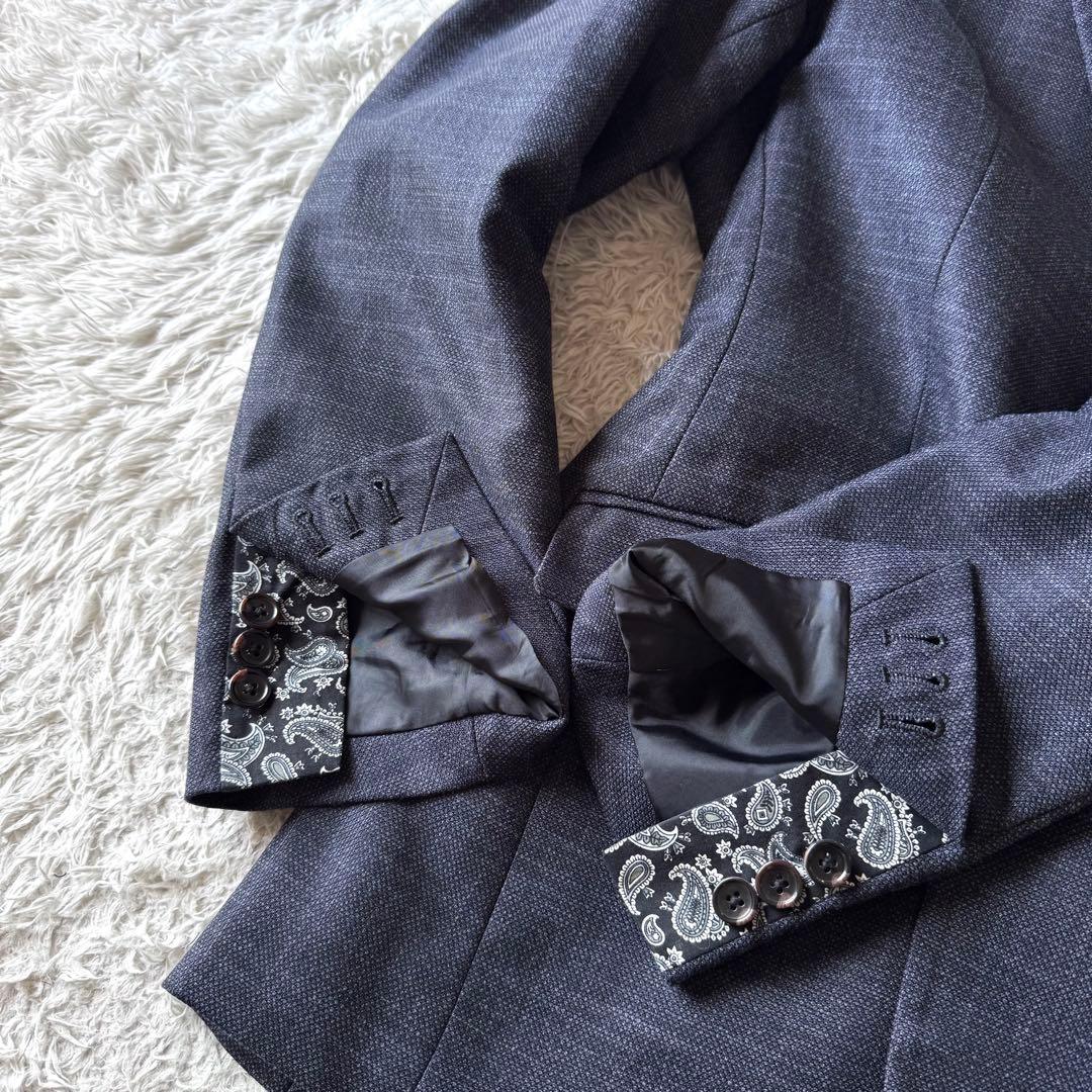 極美品　メンズビギ　テーラードジャケット　ペイズリー　ブルー　アンコン　LL