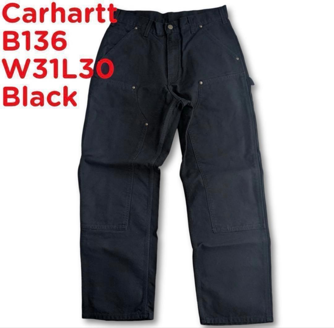 USA製 カーハート ブラック B136 W31L30 ダブルニー