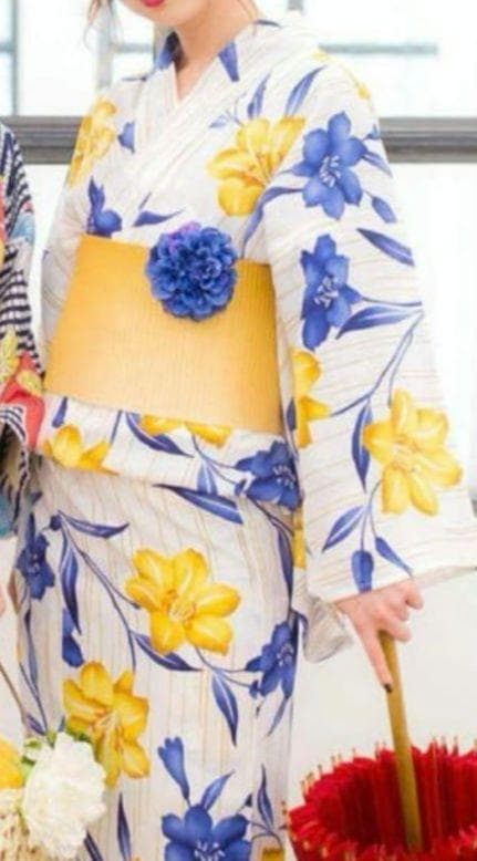 ◆ノー皺加工最高級カルキュロ◆山吹百合咲くおとな浴衣◆しわにならない浴衣