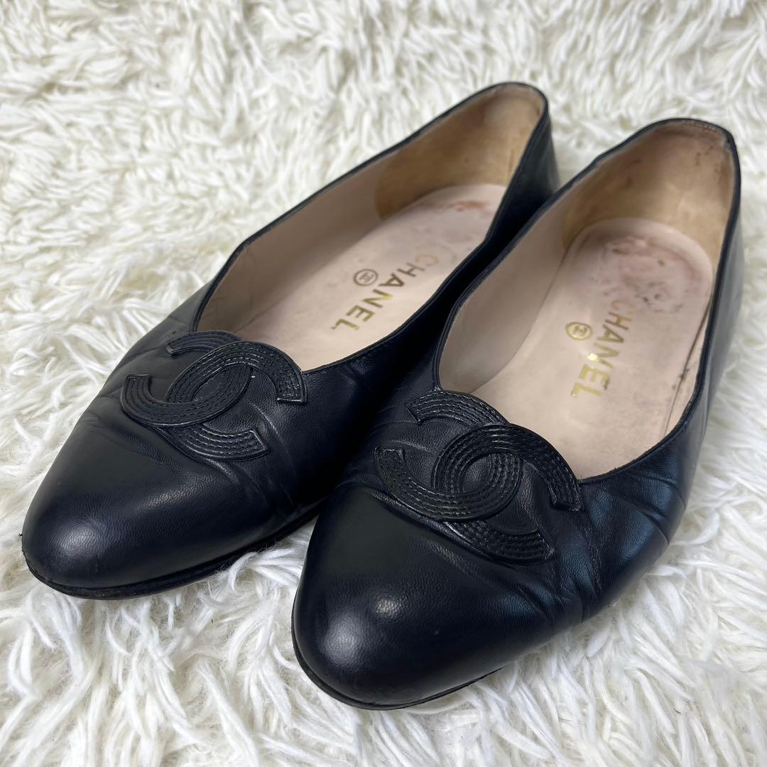 美品✨ CHANEL パンプス ココマーク デカロゴ レザー ブラック 37