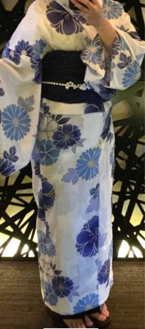 【本日(7/20)19時まで】花柄 浴衣・帯・下駄セット レディース