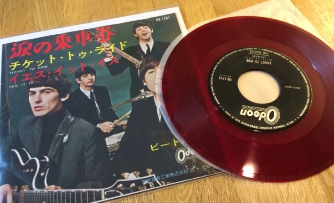 オデオン　オリジナル赤盤は　難関稀少タイトル　経年良好赤盤　涙の乗車券