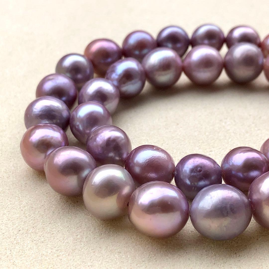 本真珠淡水エジソンパール　ラベンダー9-12㍉ネックレス連材BEN454