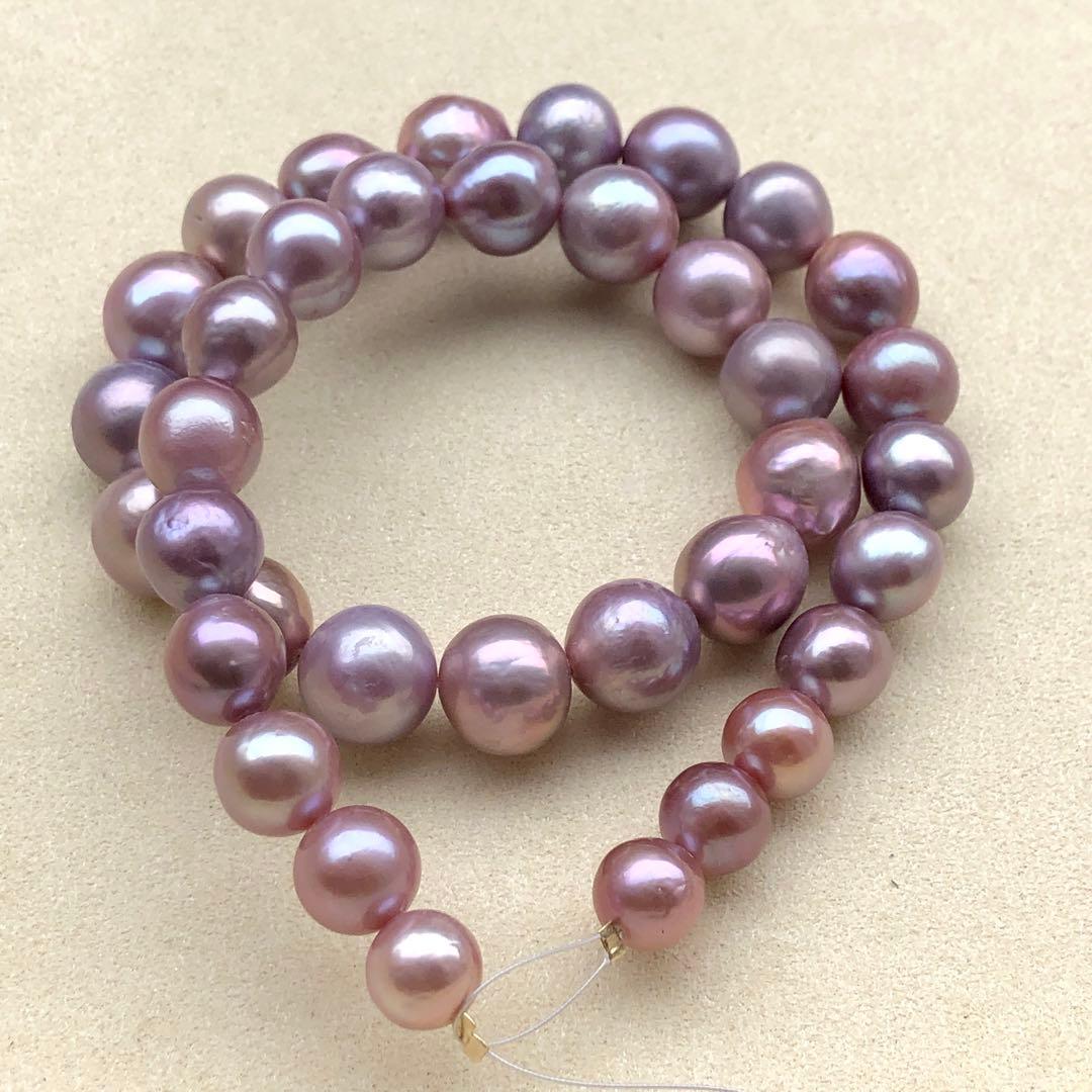 本真珠淡水エジソンパール　ラベンダー9-12㍉ネックレス連材BEN454