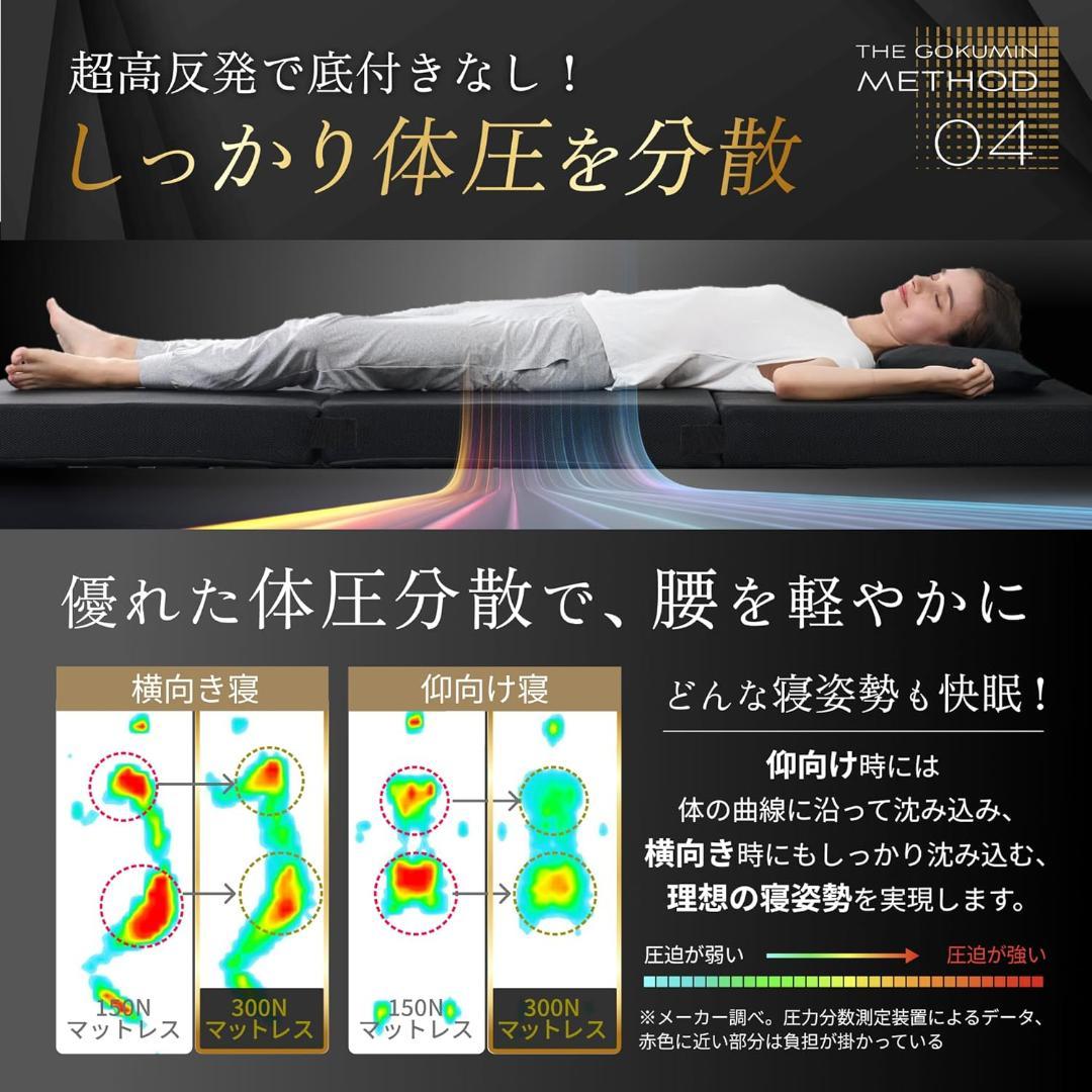 GOKUMIN マットレス 三つ折り 10cm シングル 硬め 高反発