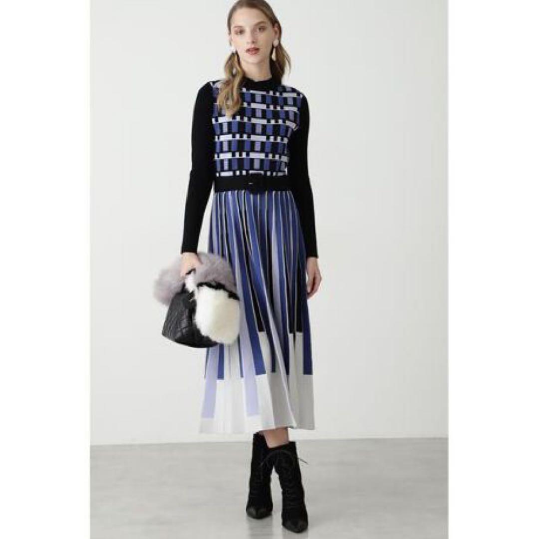 【クリーニング済み】 ジオメトリックプリーツニットワンピース 38