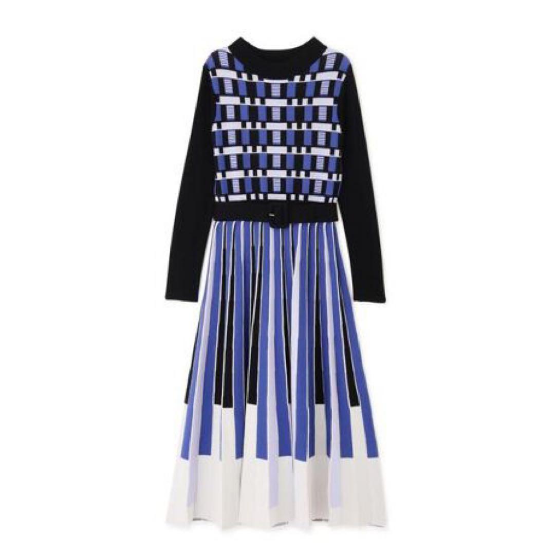 【クリーニング済み】 ジオメトリックプリーツニットワンピース 38