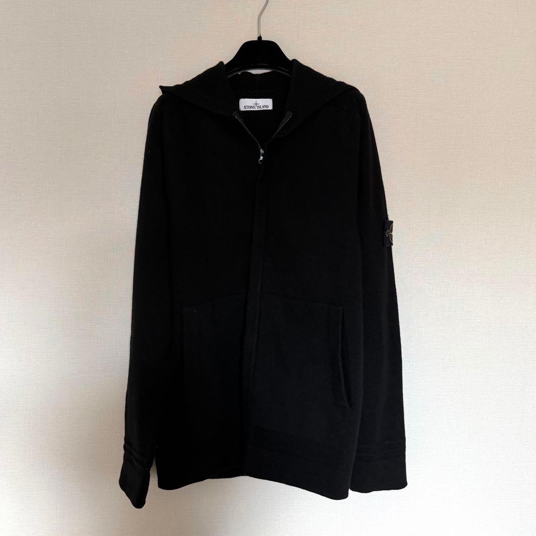 STONE  フード付ニット ジップアップ ブラック　XXL