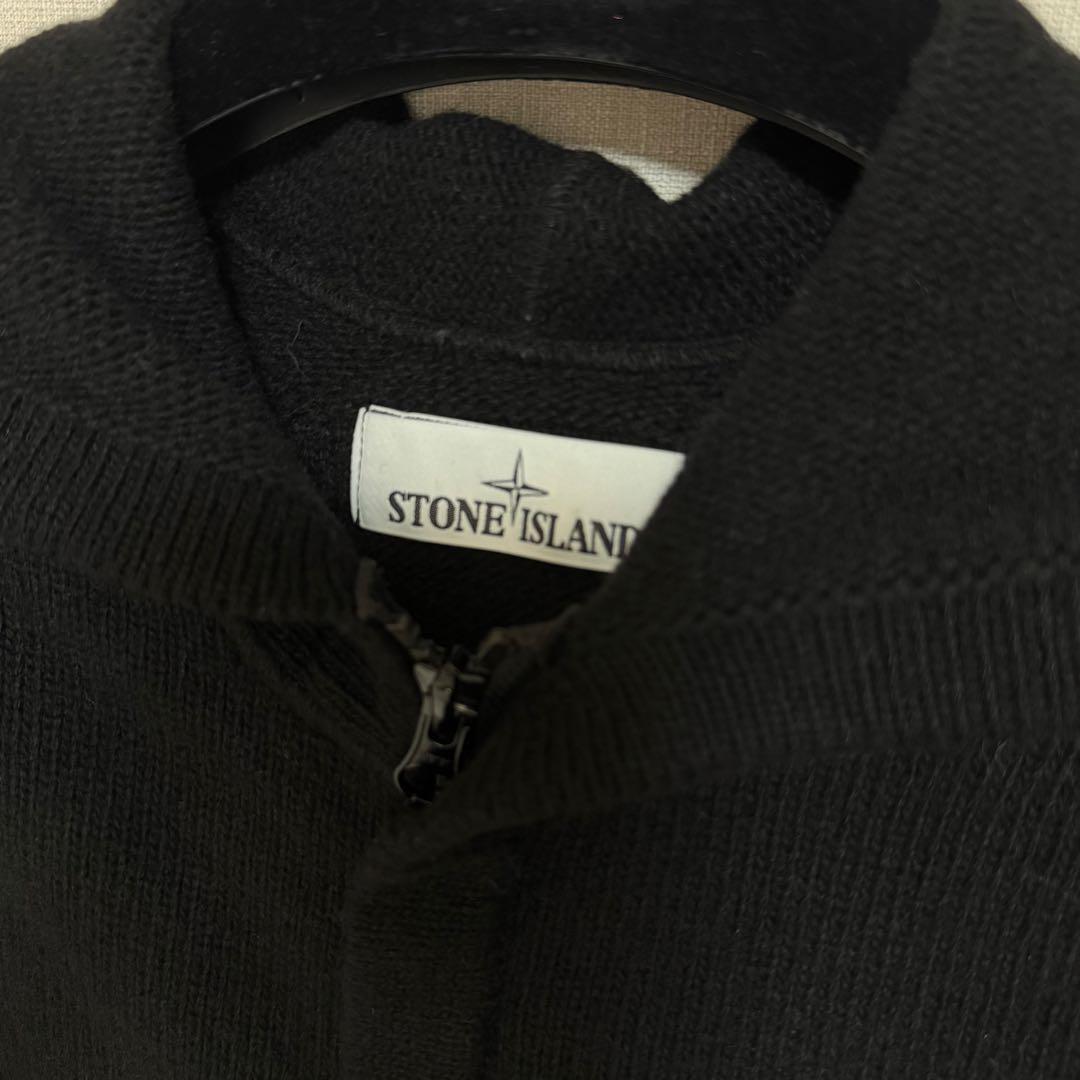 STONE  フード付ニット ジップアップ ブラック　XXL