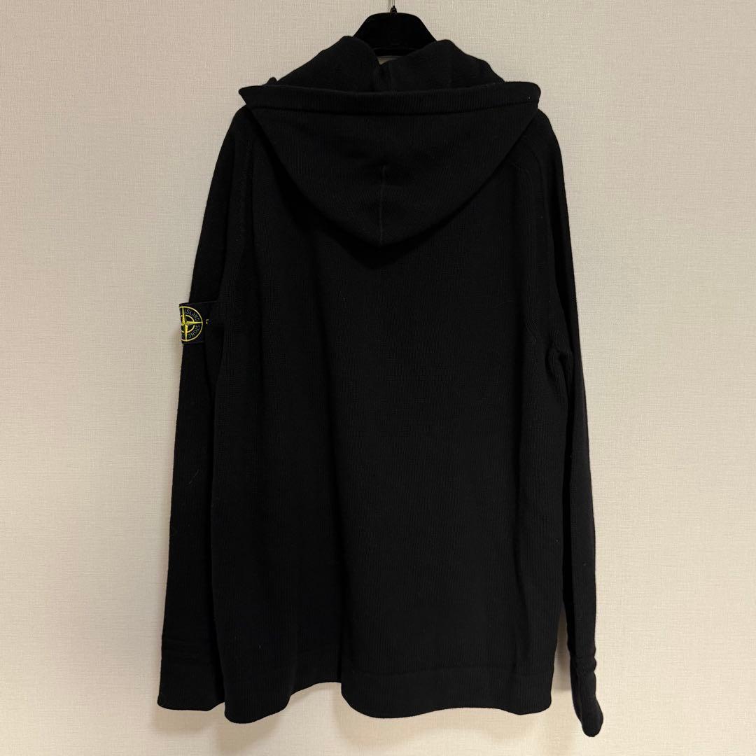 STONE  フード付ニット ジップアップ ブラック　XXL