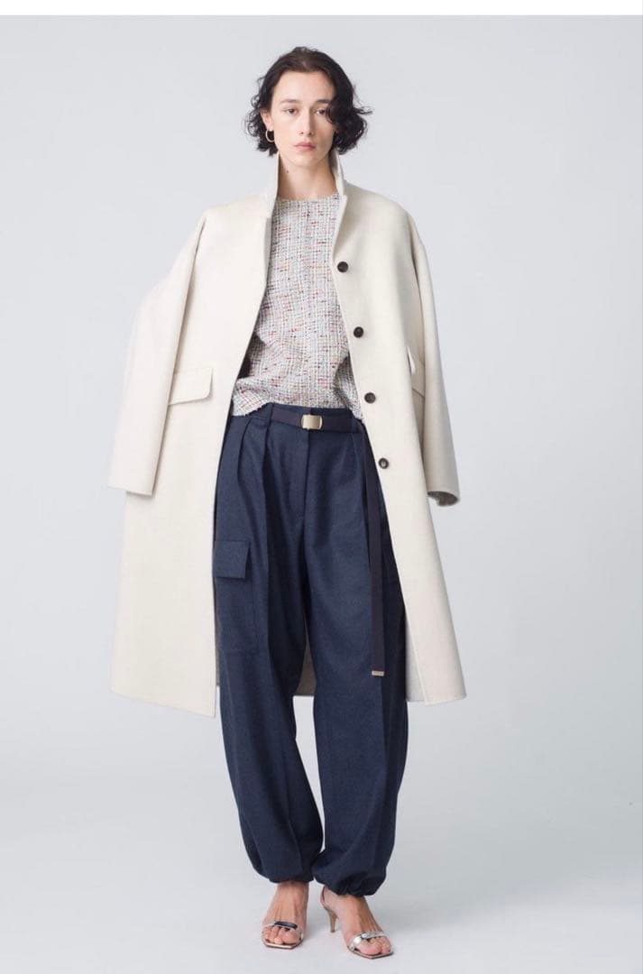 タグ付き！エブール　ウールフラノカーゴディテールパンツ　ネイビーロンハーマン