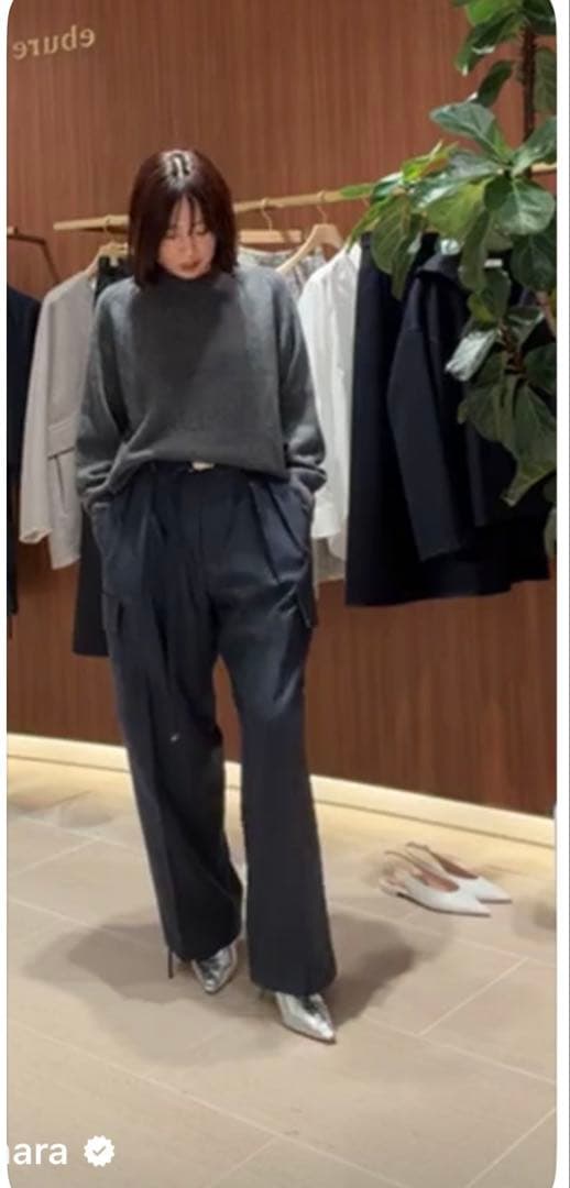 タグ付き！エブール　ウールフラノカーゴディテールパンツ　ネイビーロンハーマン