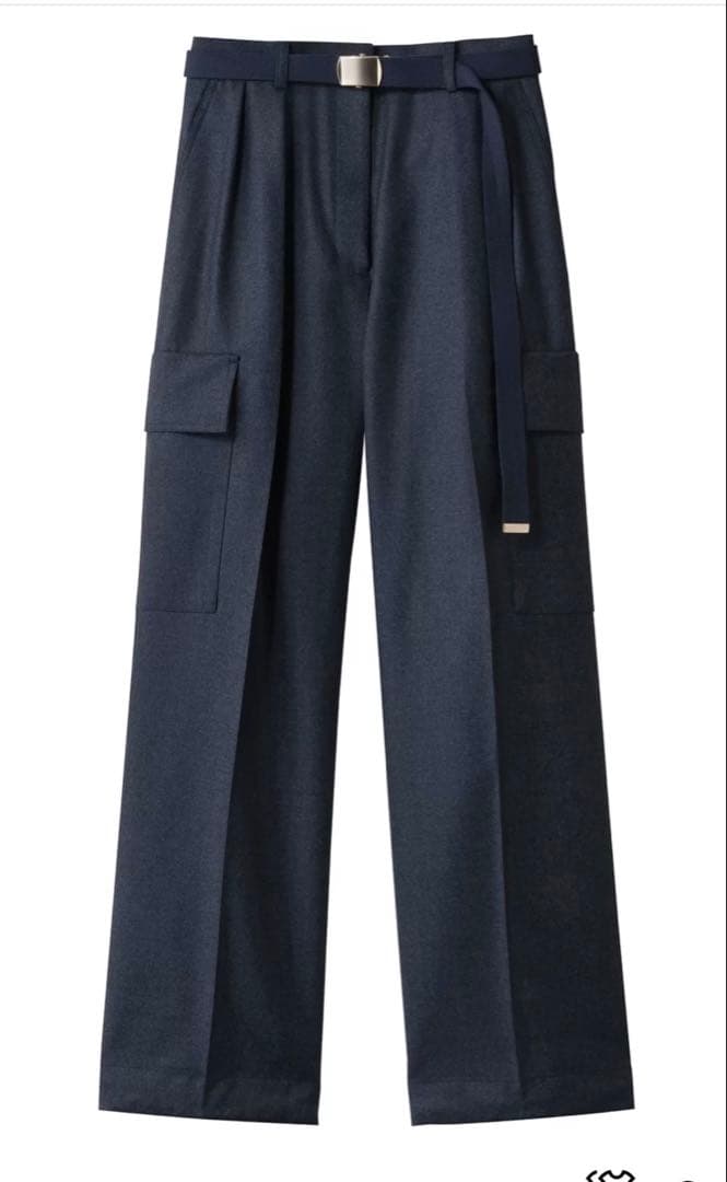 タグ付き！エブール　ウールフラノカーゴディテールパンツ　ネイビーロンハーマン