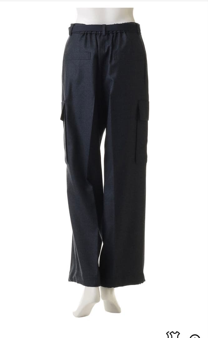 タグ付き！エブール　ウールフラノカーゴディテールパンツ　ネイビーロンハーマン