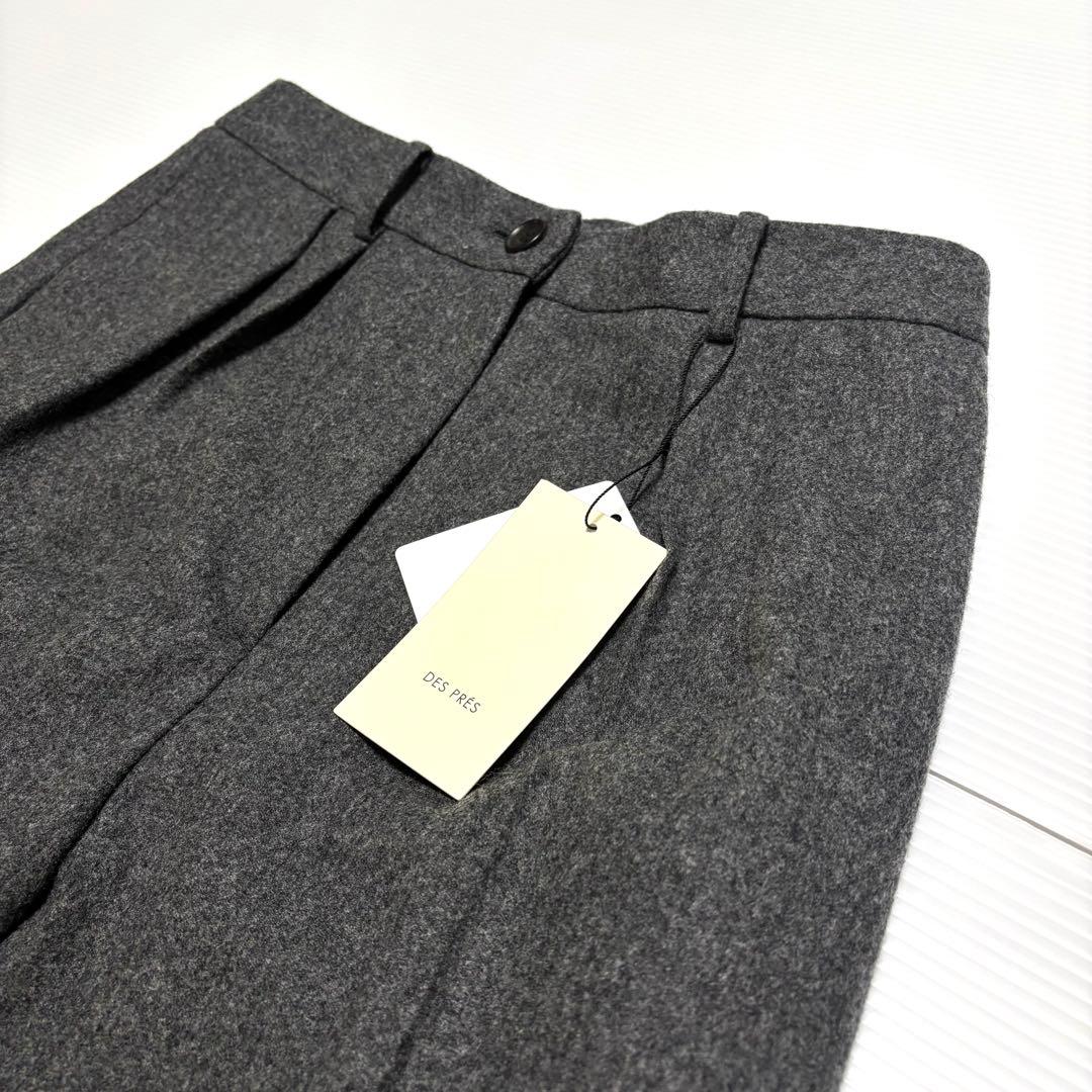 【デプレ トゥモローランド】ウール　フラノ　タック　テーパード　パンツ　グレー