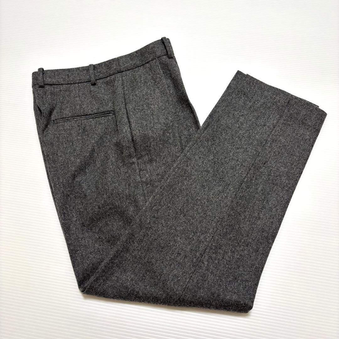 【デプレ トゥモローランド】ウール　フラノ　タック　テーパード　パンツ　グレー