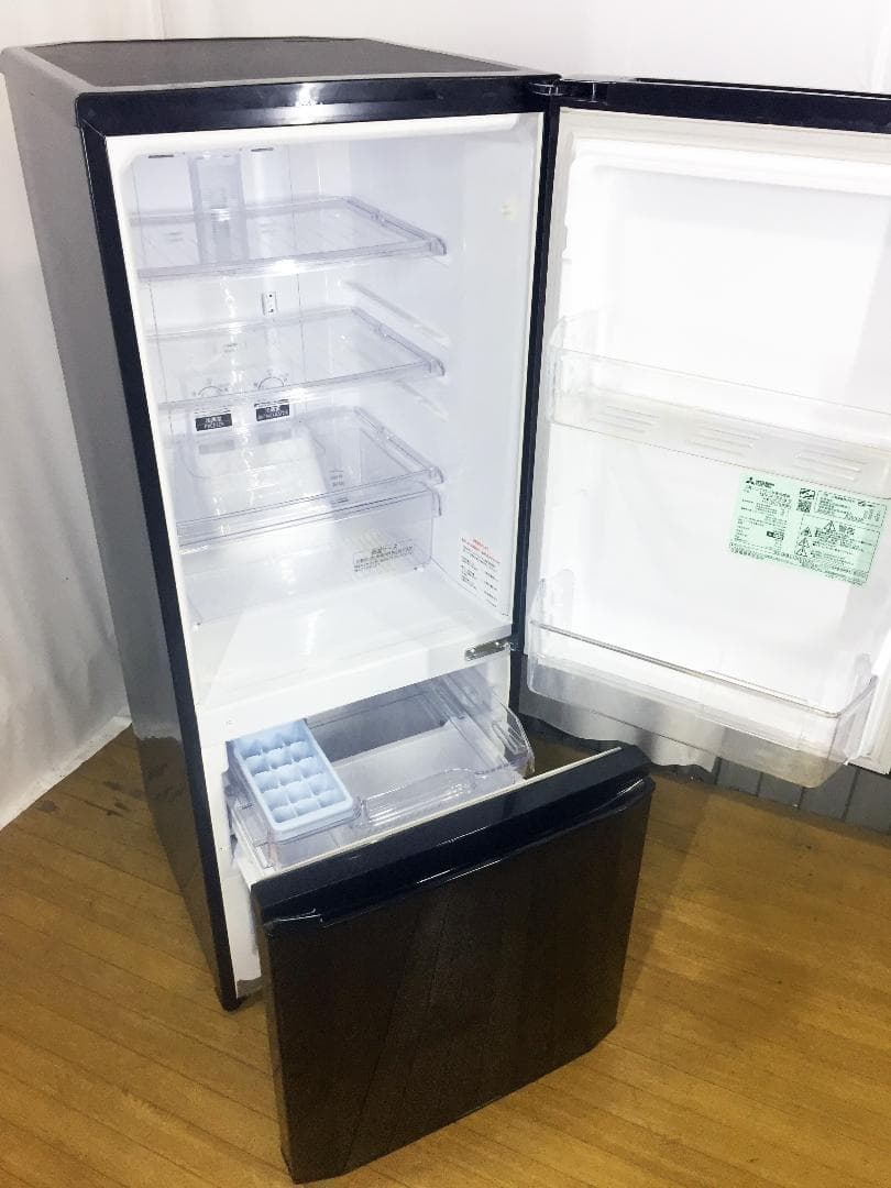 2015◆中古★三菱 ラウンドカット ２ドア冷蔵庫 ブラック 黒 MR-P15Y