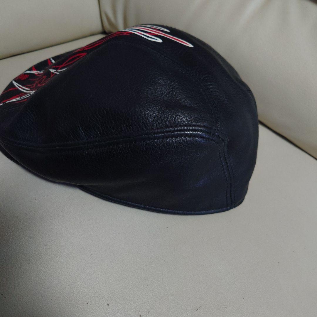 schottレザーペイントベレー帽 黒