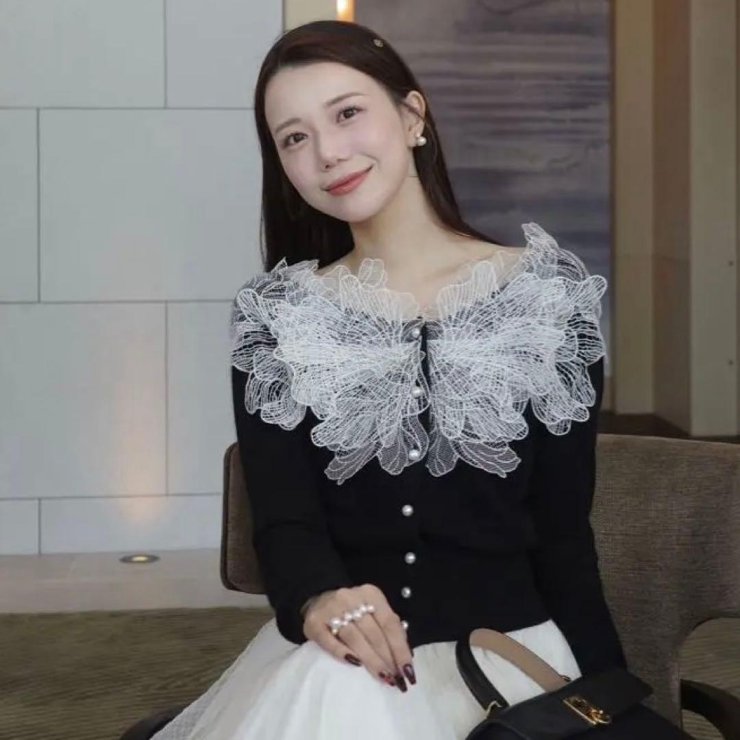 polaura レースフリルカーディガン black