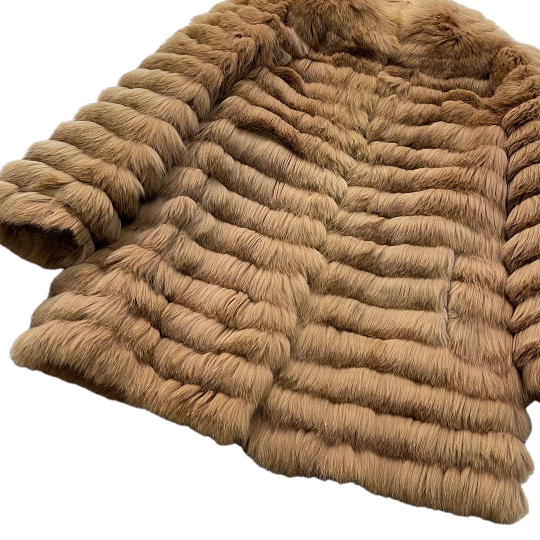 染めブルーフォックス　ムーンバット　ファーコート　XLサイズ相当　総丈78cm