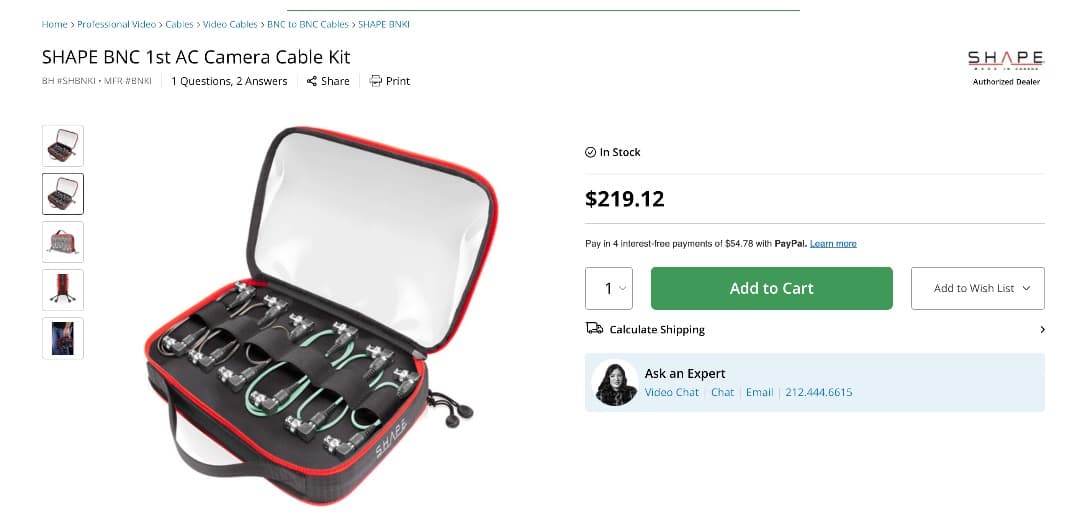 SHAPE BNC 1st AC カメラ sdiケーブル キット（12本入り）