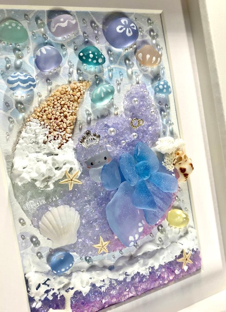 海のお月様 クラゲ姫 シーグラスアート インテリア アクアリウム 透明 ガラス